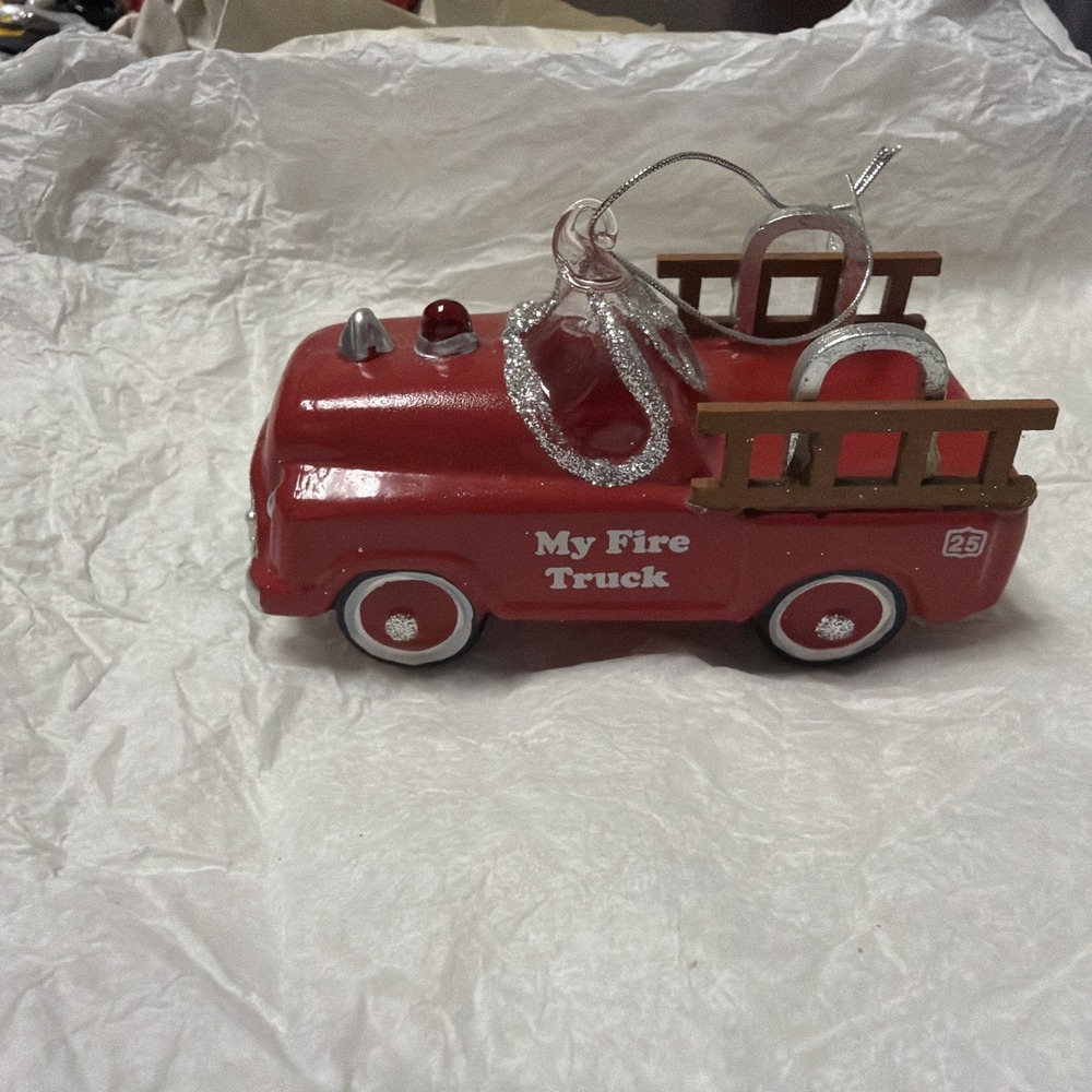 Noble Gems Kurt Adler My Fire Truck Glass Christmas Ornament NB0825 Red
